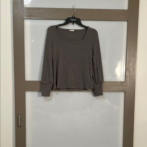 Chic Gray/Brown Square Neck Top